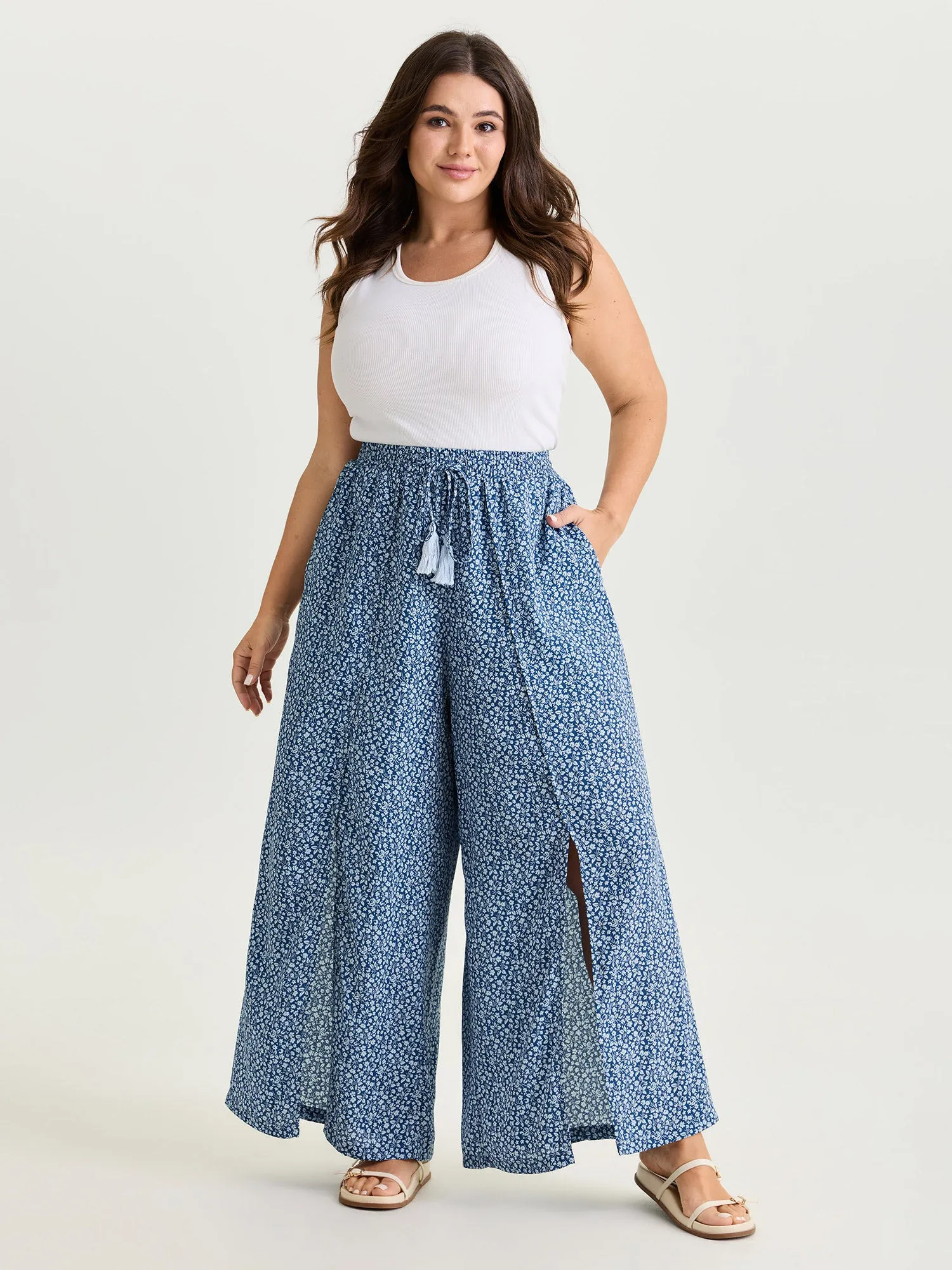 Floral Print Front Slit Wide-Leg Pants sold by Bloomchic product image thumbnail 2