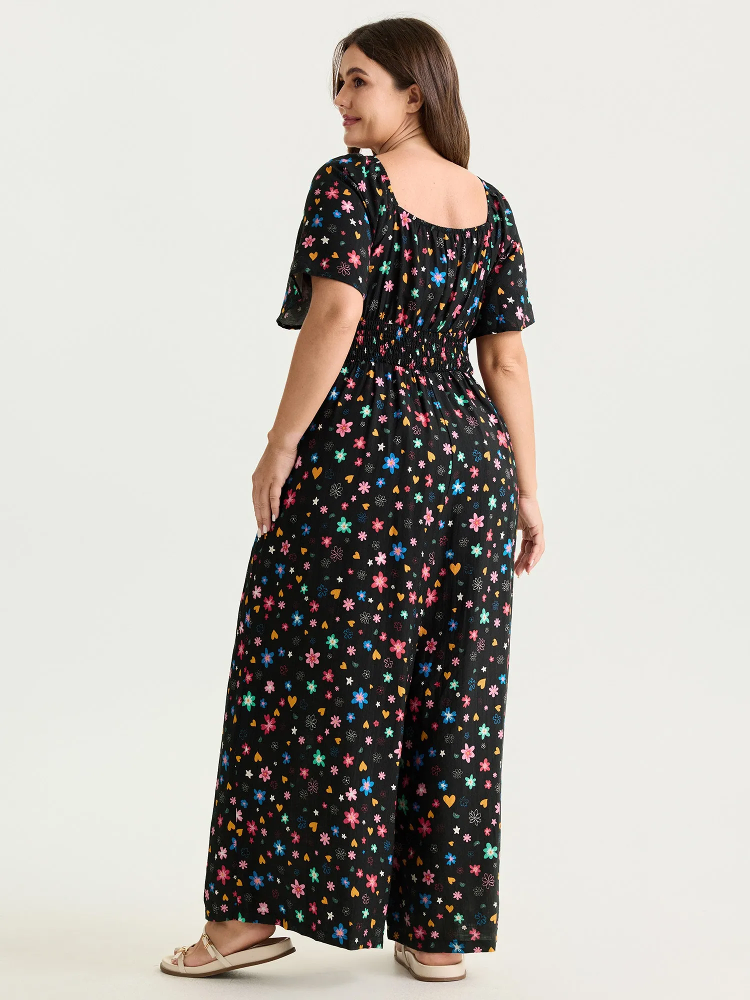 Colorful Floral Heart Print Cinched-Waist Jumpsuit sold by Bloomchic product image thumbnail 4