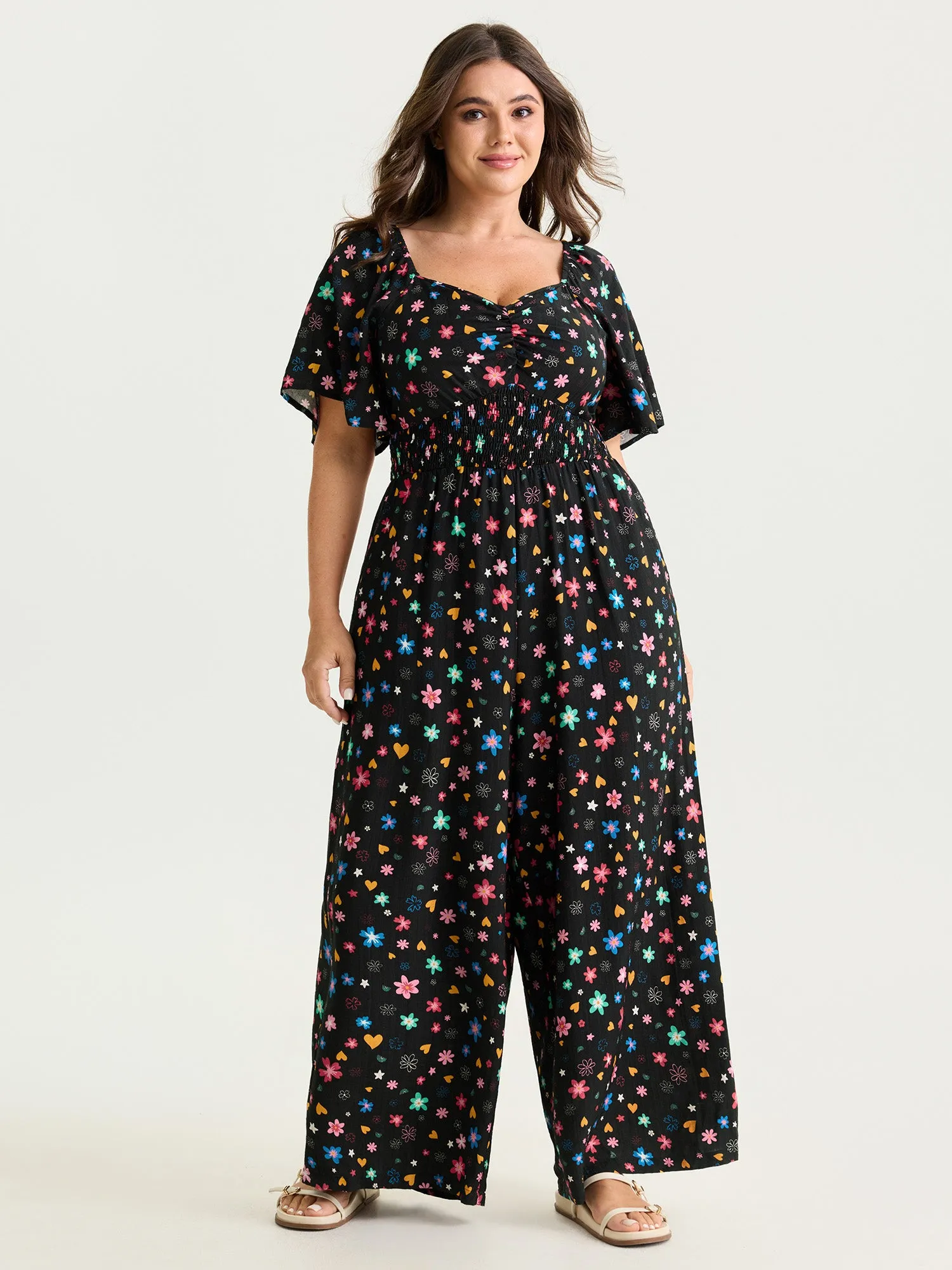 Colorful Floral Heart Print Cinched-Waist Jumpsuit sold by Bloomchic product image thumbnail 3