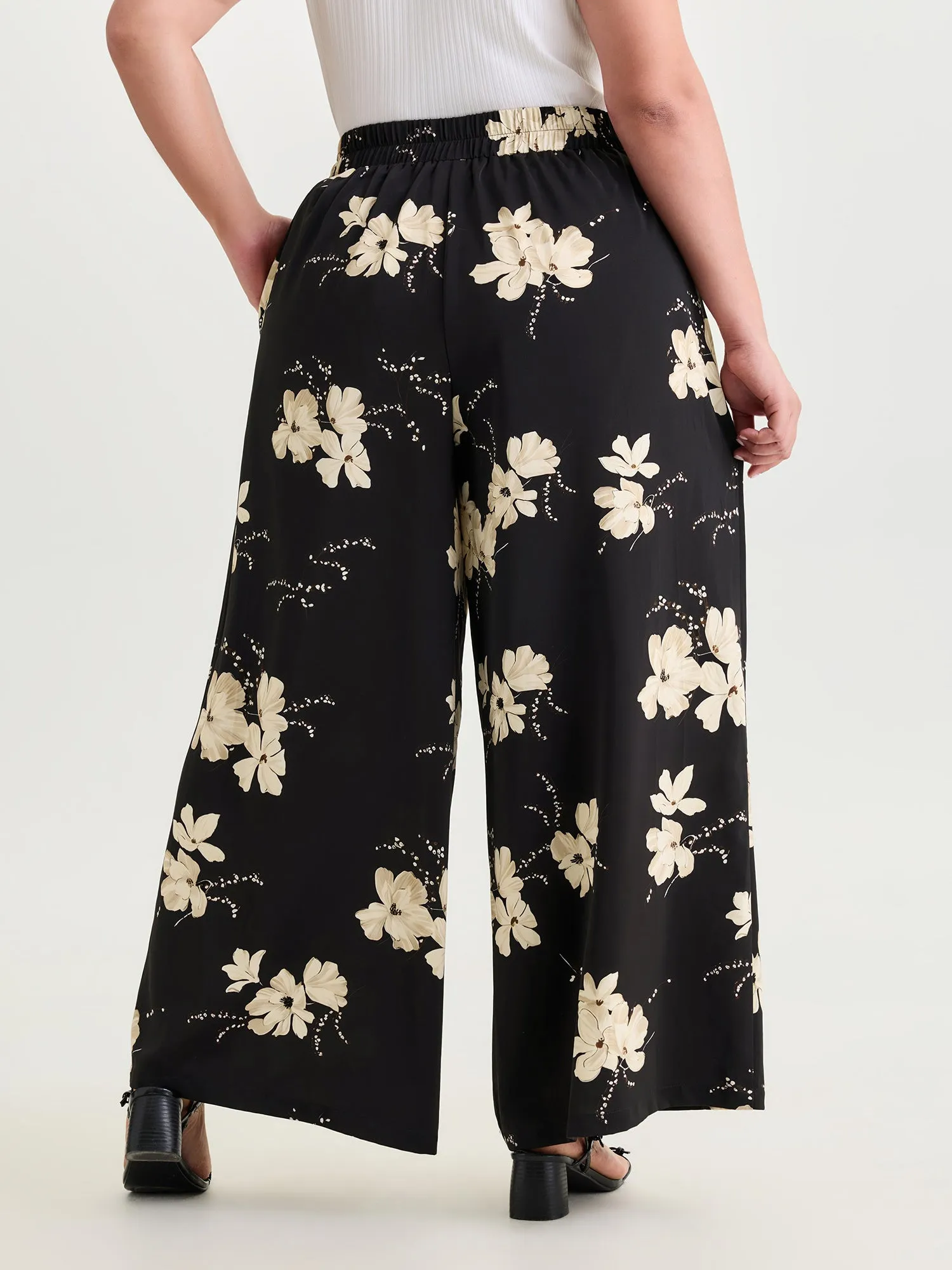 Floral Print Stretchy Waist Wide-Leg Pants sold by Bloomchic product image thumbnail 5