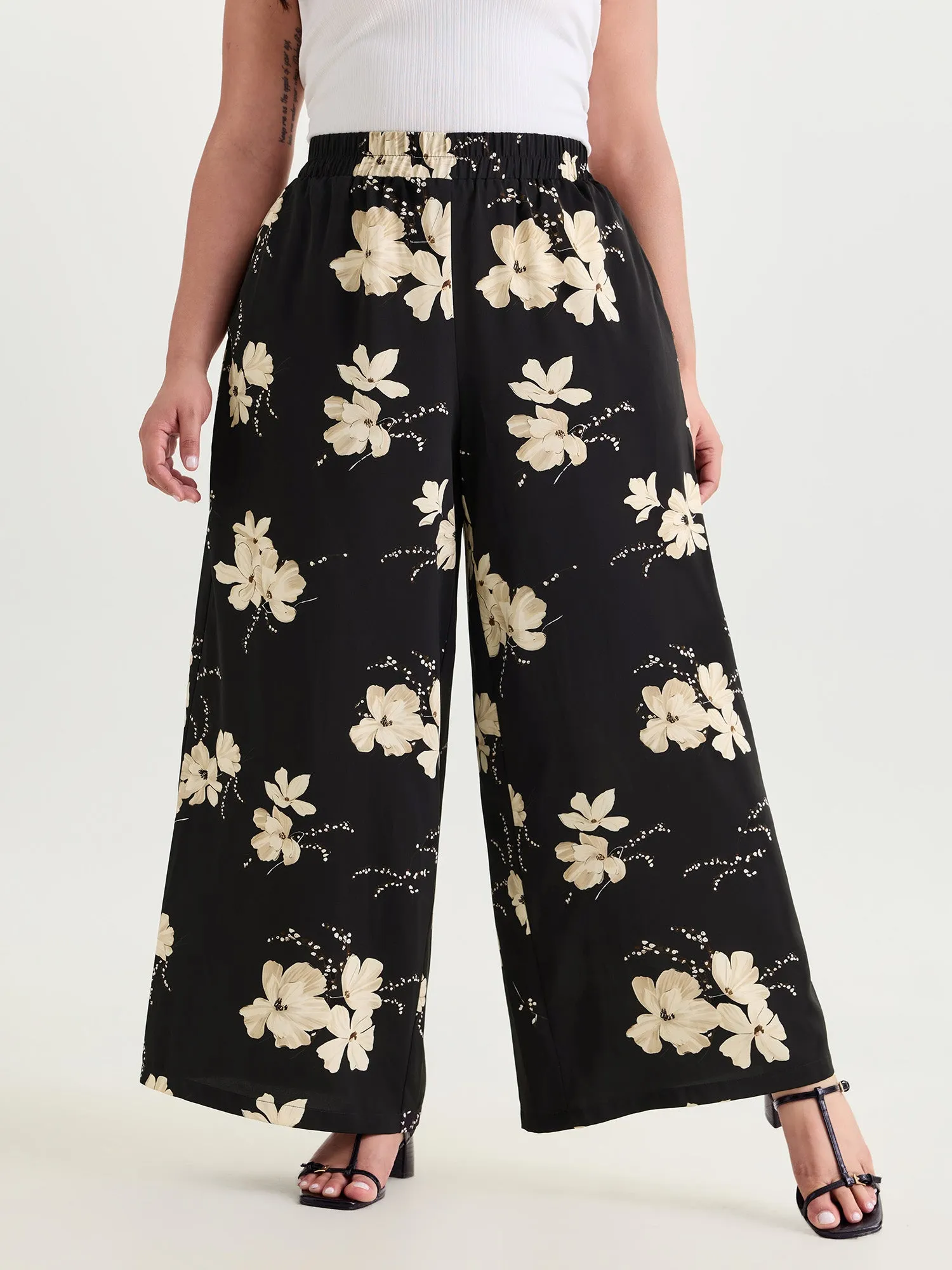 Floral Print Stretchy Waist Wide-Leg Pants sold by Bloomchic product image thumbnail 2