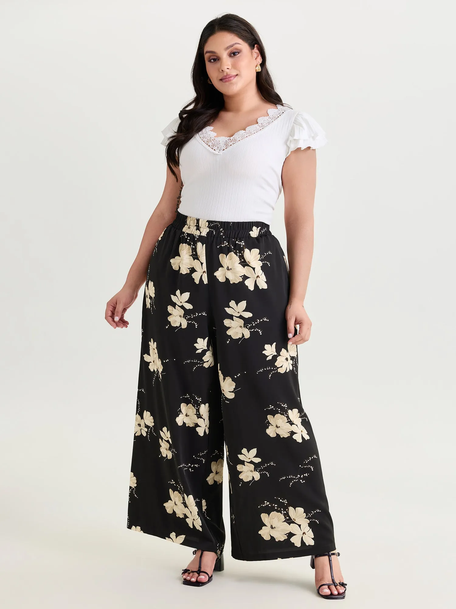 Floral Print Stretchy Waist Wide-Leg Pants sold by Bloomchic
