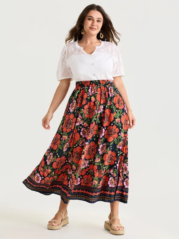 Vibrant Floral Print Flowy Maxi Skirt made by Bloomchic