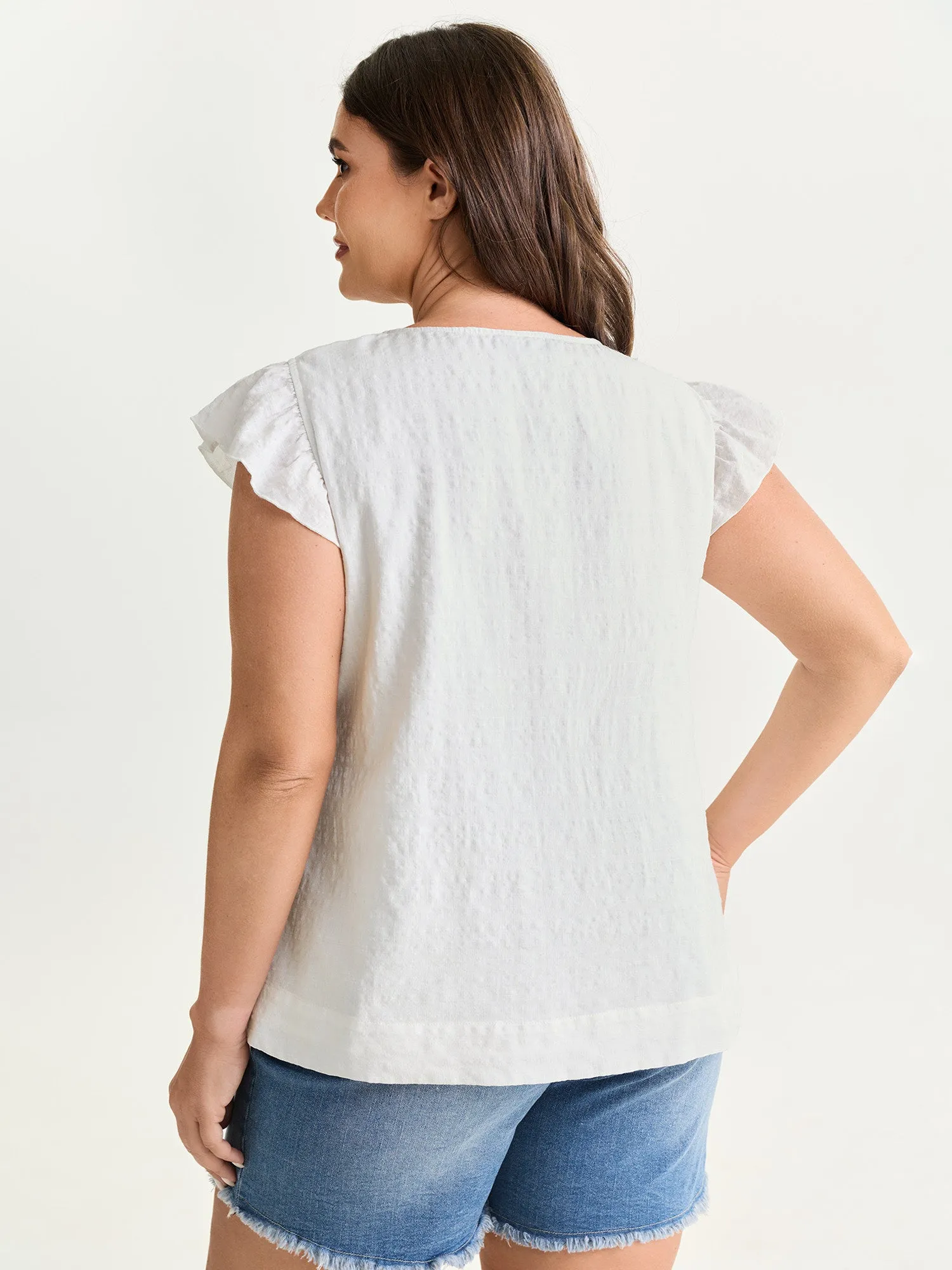 Cotton Flutter Sleeve Pleated Contrast Bows Blouse sold by Bloomchic product image thumbnail 4