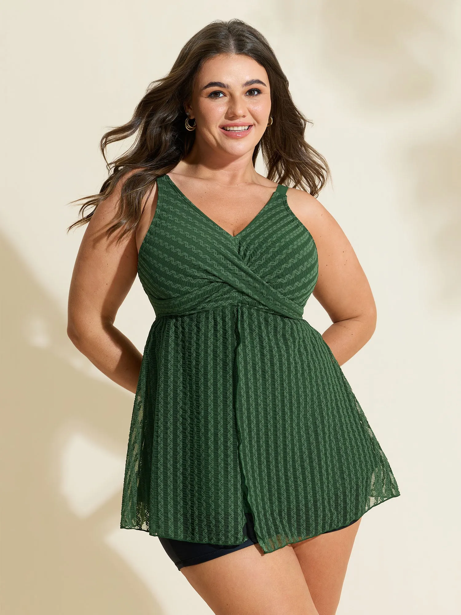 Striped Lace Mesh Twist-Front Swim Top sold by Bloomchic product image thumbnail 4