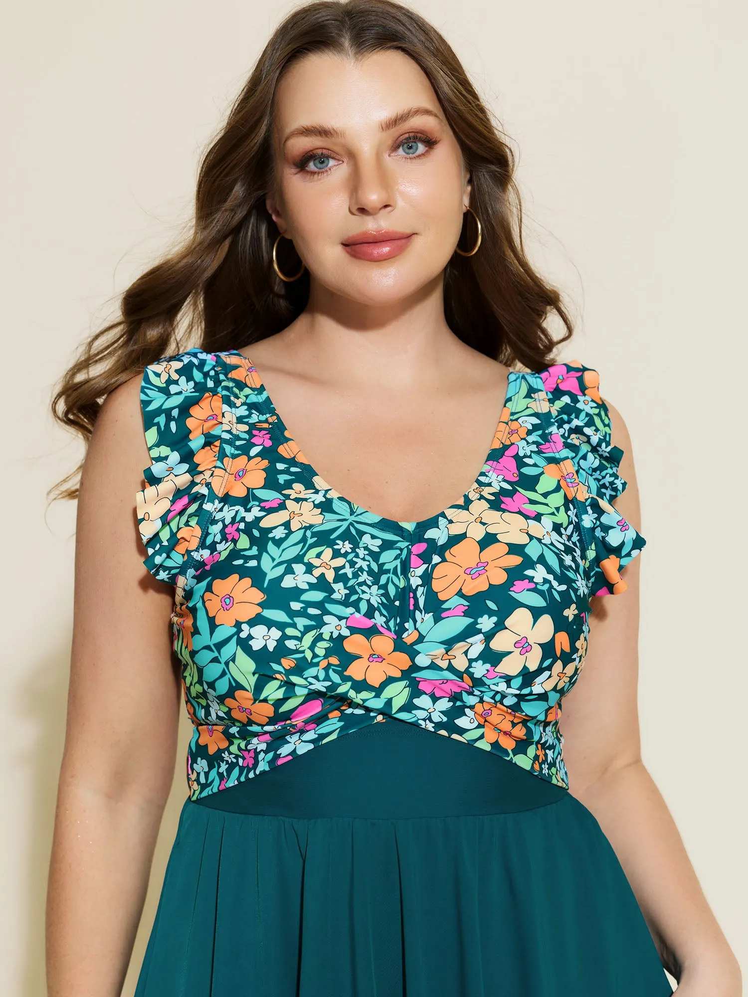 Floral Print Color Contrast Pockets Swim Dress sold by Bloomchic product image thumbnail 2