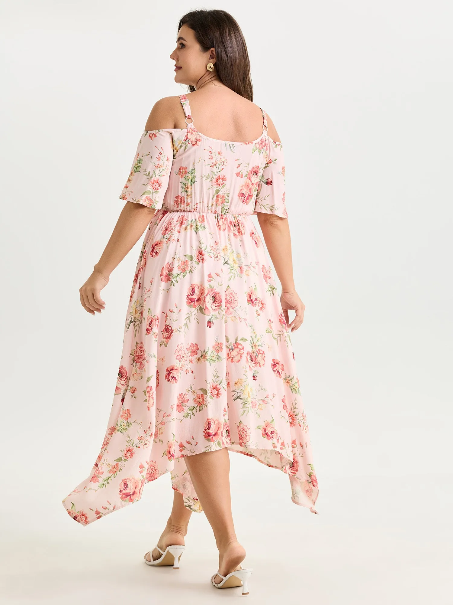 Floral Print Ruffled Cold-Shoulder Midi Dress sold by Bloomchic product image thumbnail 3