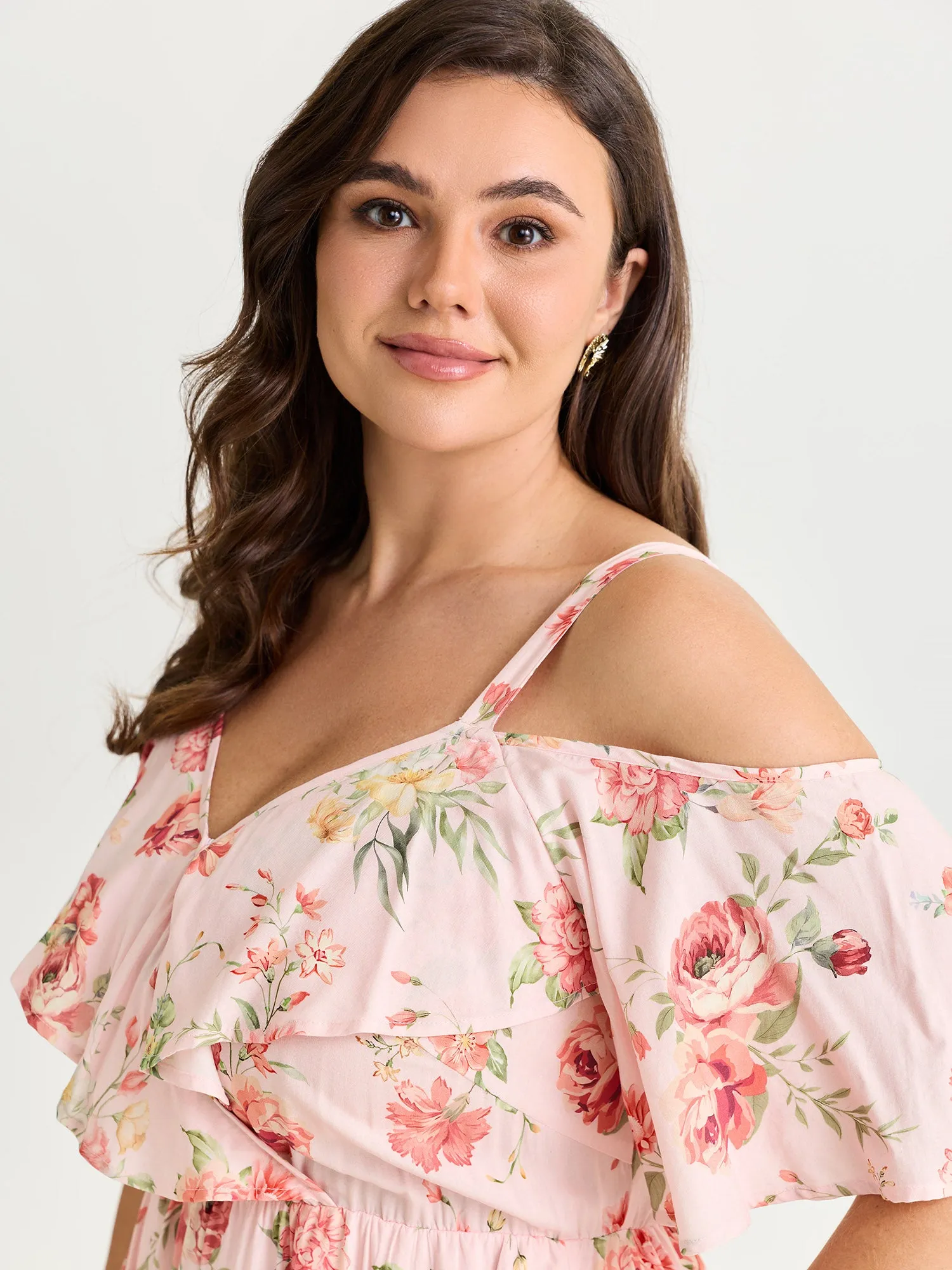 Floral Print Ruffled Cold-Shoulder Midi Dress sold by Bloomchic product image thumbnail 2