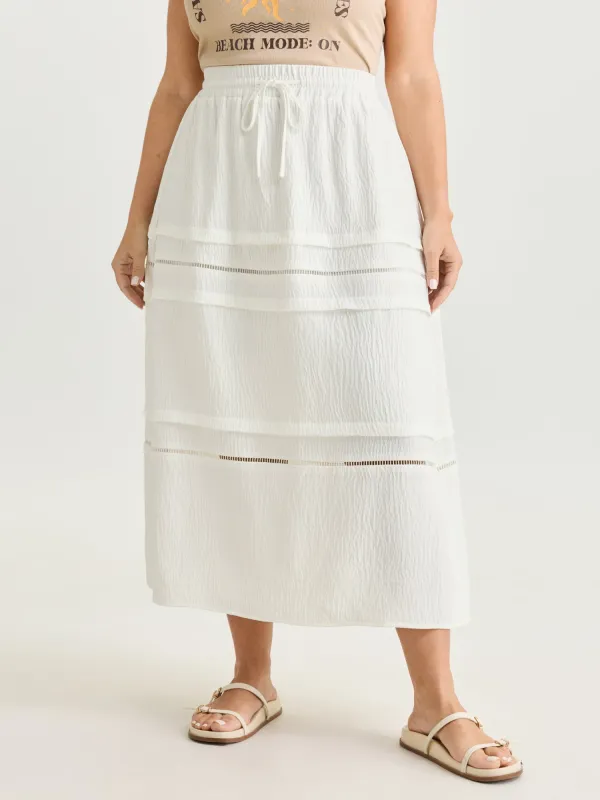 Lace Trim Tiered Drawstring Waist Maxi Skirt made by Bloomchic