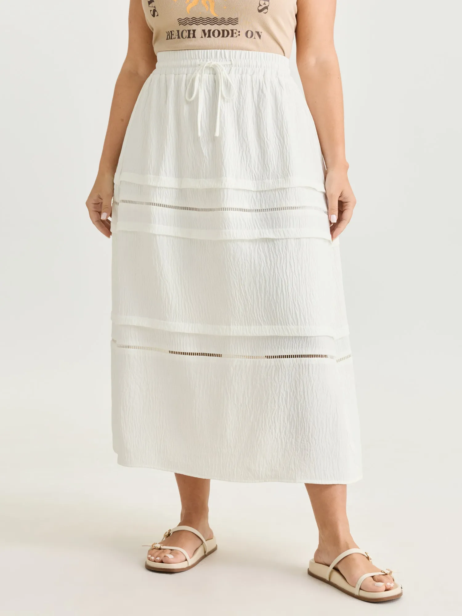 Lace Trim Tiered Drawstring Waist Maxi Skirt sold by Bloomchic