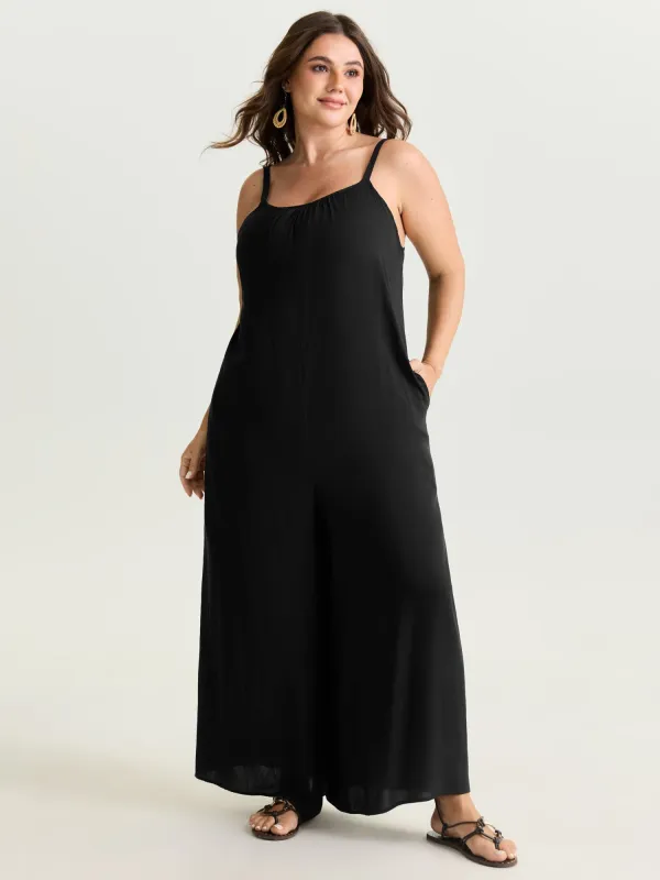 Backless Inclusive Flowy Fit Plain Lounge Jumpsuit made by Bloomchic