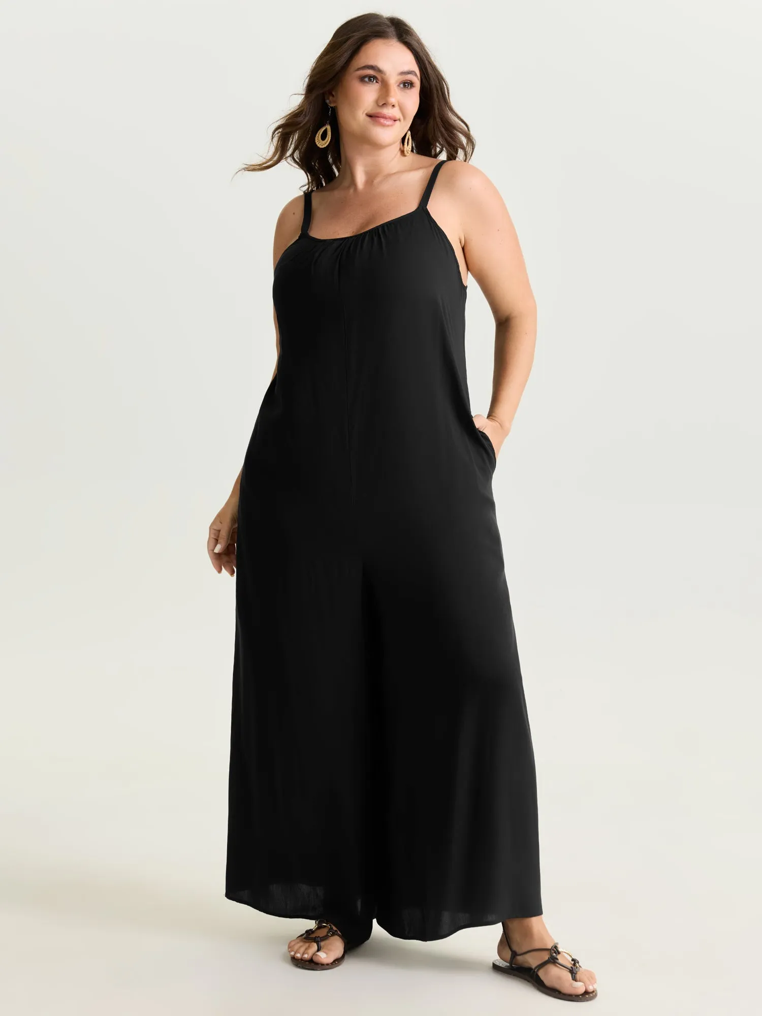 Backless Inclusive Flowy Fit Plain Lounge Jumpsuit sold by Bloomchic