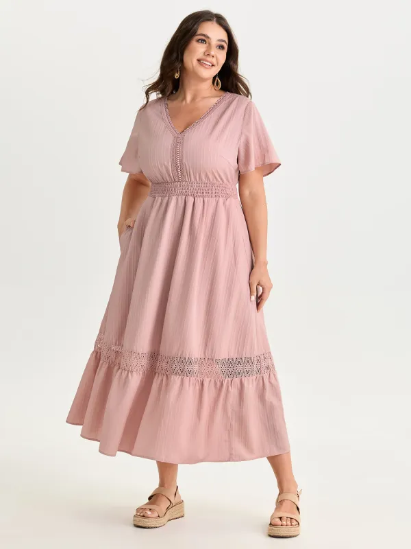 Lace Cinched-Waist V-Neckline Maxi Dress made by Bloomchic