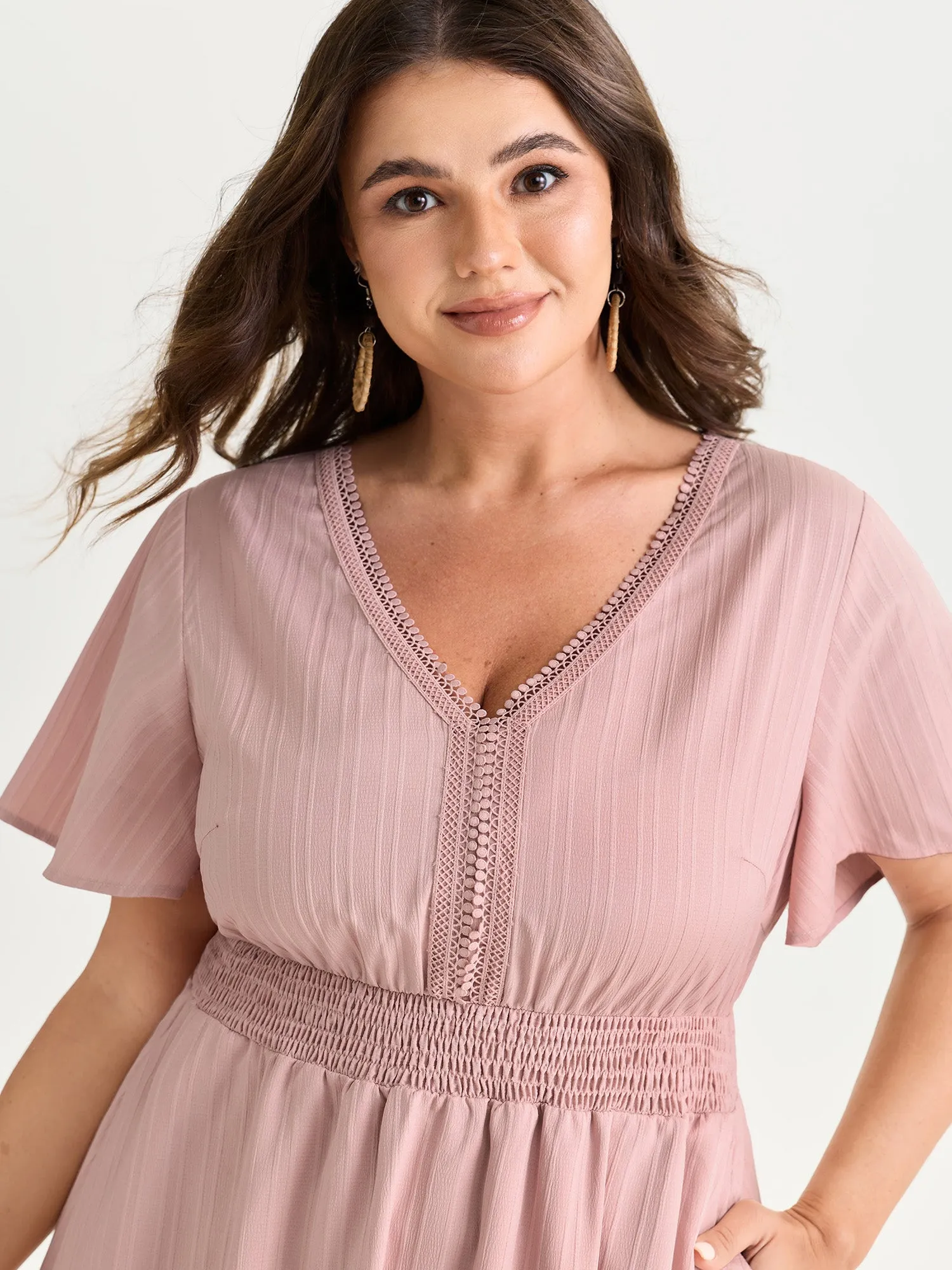 Lace Cinched-Waist V-Neckline Maxi Dress sold by Bloomchic product image thumbnail 2