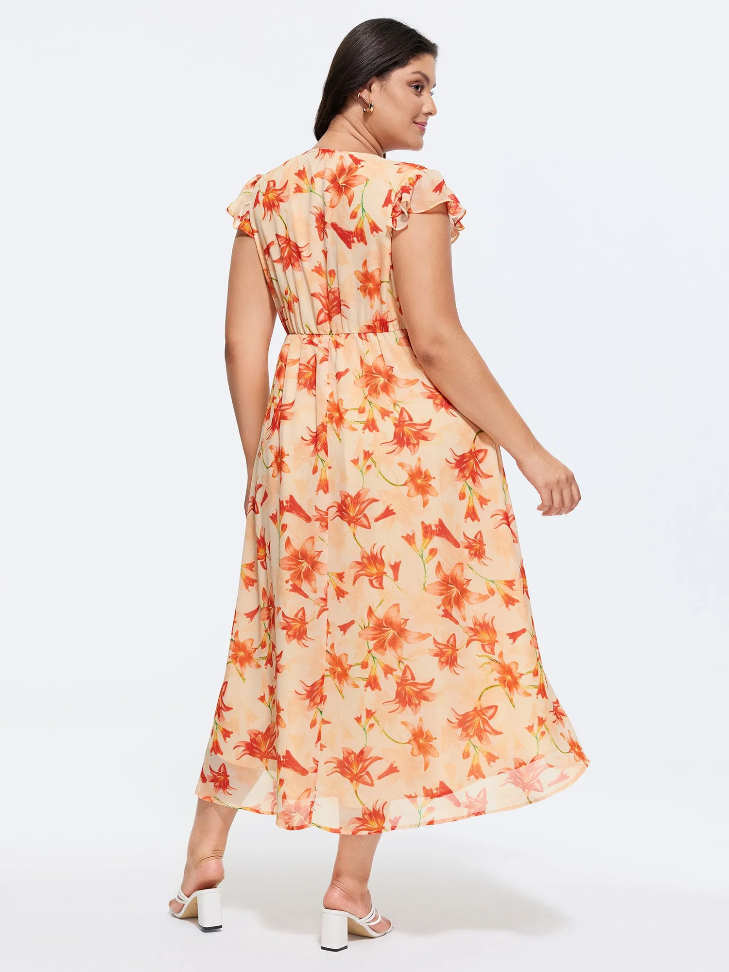 Floral Print Wrap-Tie Front High Low Hem Midi Dress sold by Bloomchic product image thumbnail 3