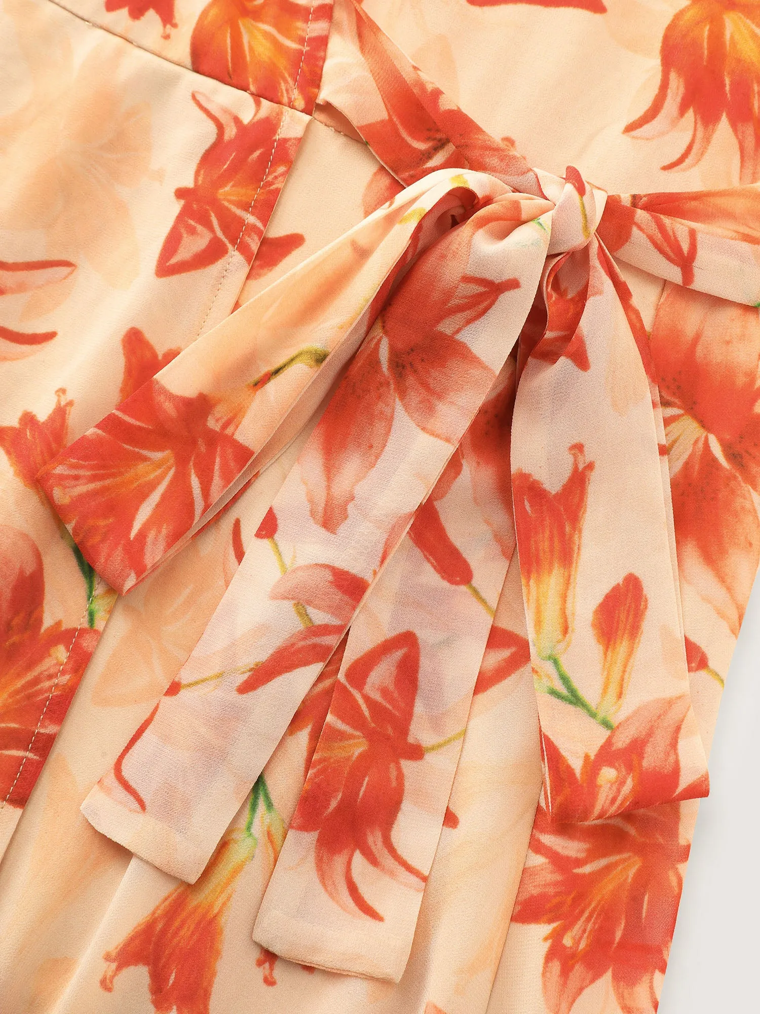 Floral Print Wrap-Tie Front High Low Hem Midi Dress sold by Bloomchic product image thumbnail 5