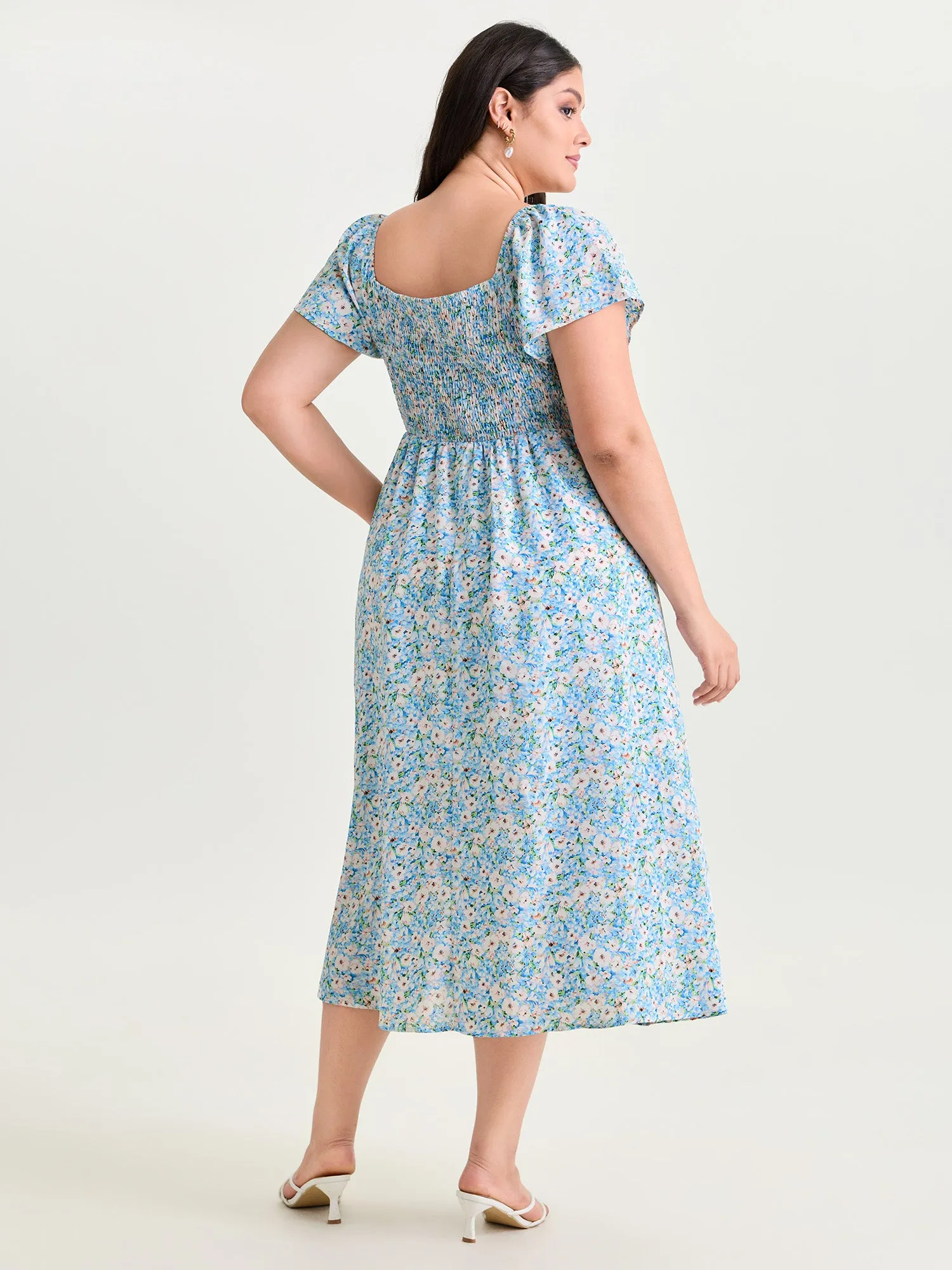 Floral Print Square Neckline Pleated Midi Dress sold by Bloomchic product image thumbnail 4