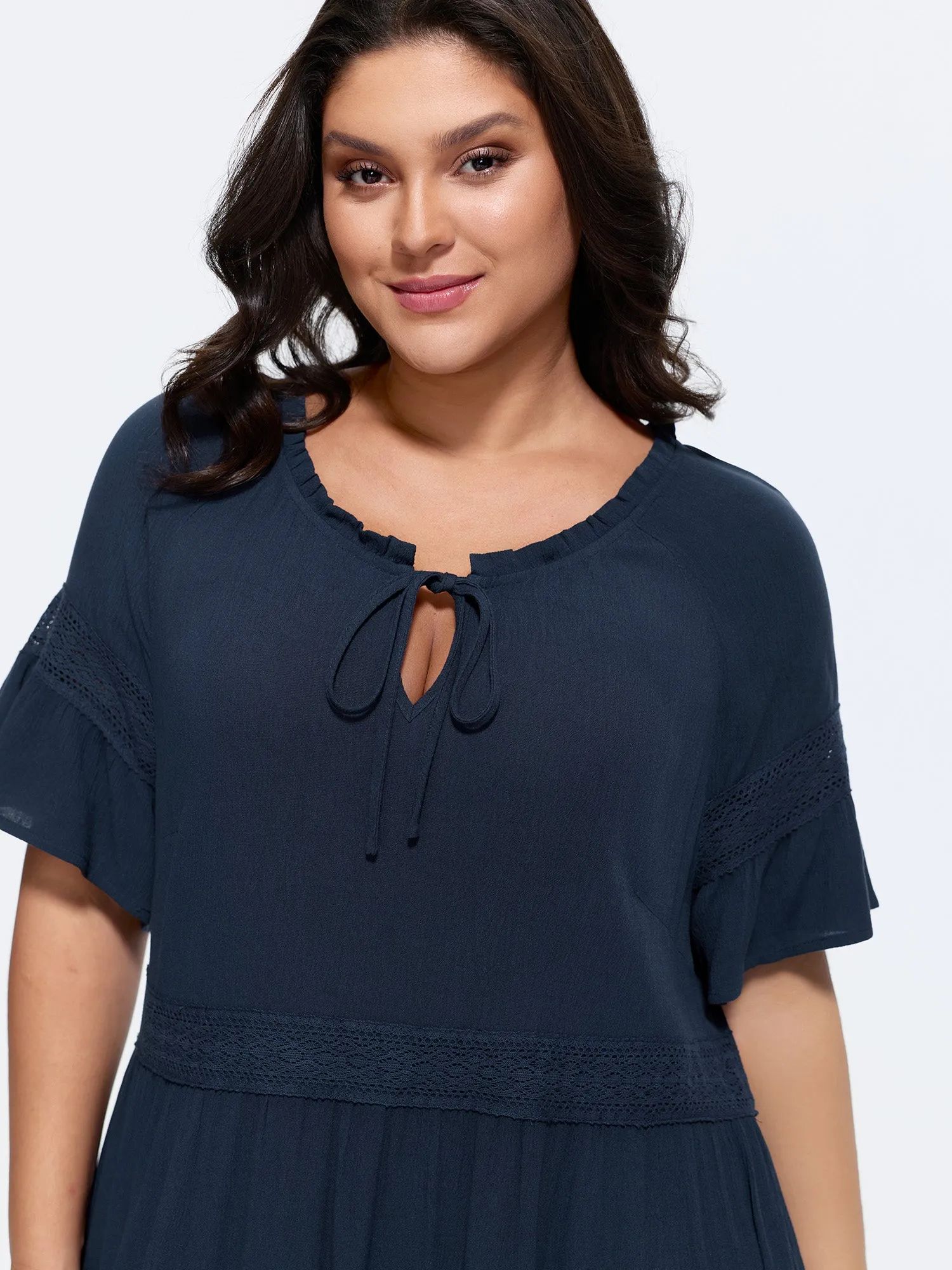 Supersoft Lace Trim Ruffled Sleeve Maxi Dress sold by Bloomchic product image thumbnail 2