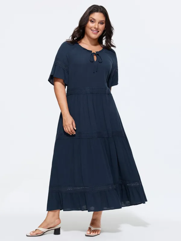 Supersoft Lace Trim Ruffled Sleeve Maxi Dress made by Bloomchic
