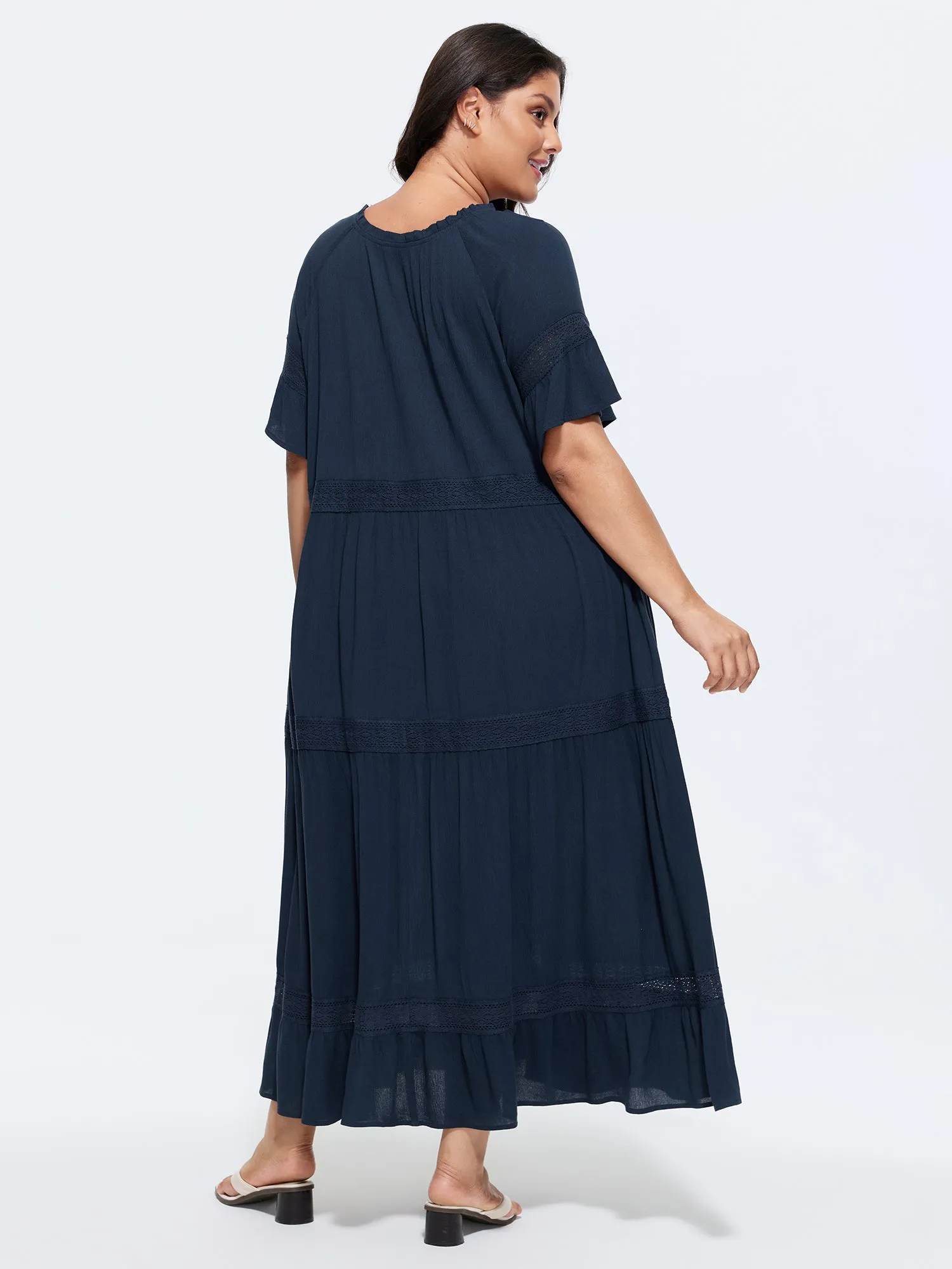 Supersoft Lace Trim Ruffled Sleeve Maxi Dress sold by Bloomchic product image thumbnail 4