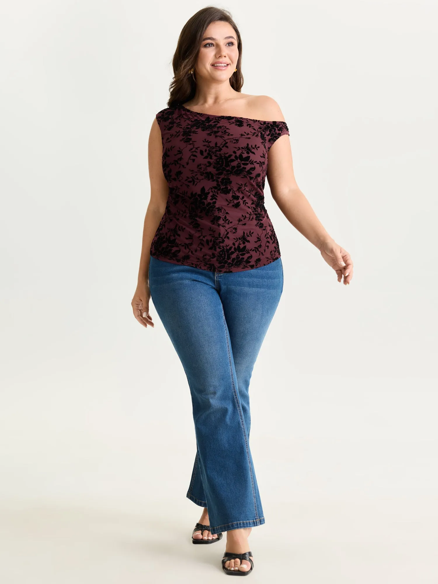 Stretchy Floral Mesh Print Drop Shoulder Knit Top sold by Bloomchic product image thumbnail 3