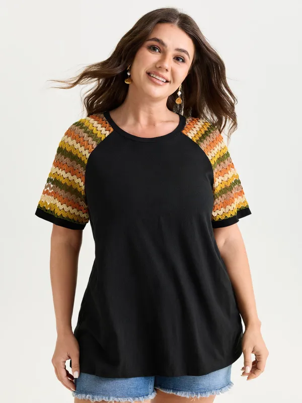 Cotton Colorful Striped Sleeve Knit Top made by Bloomchic