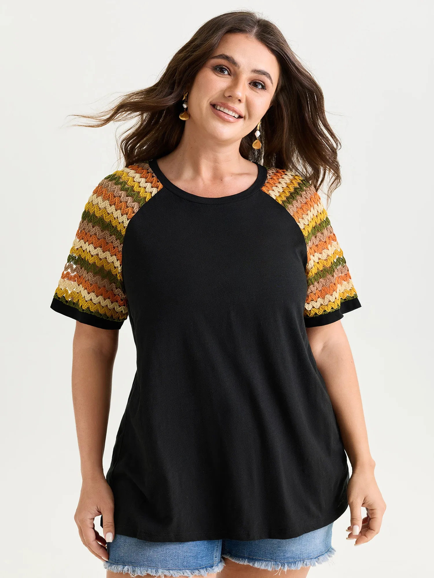 Cotton Colorful Striped Sleeve Knit Top sold by Bloomchic
