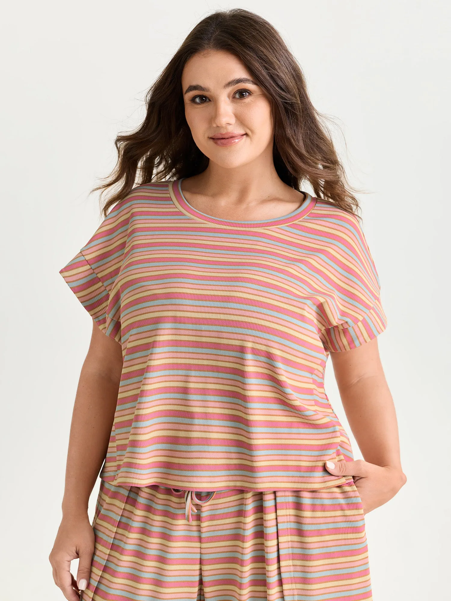 Striped Print Relaxed-Fit T-Shirt sold by Bloomchic