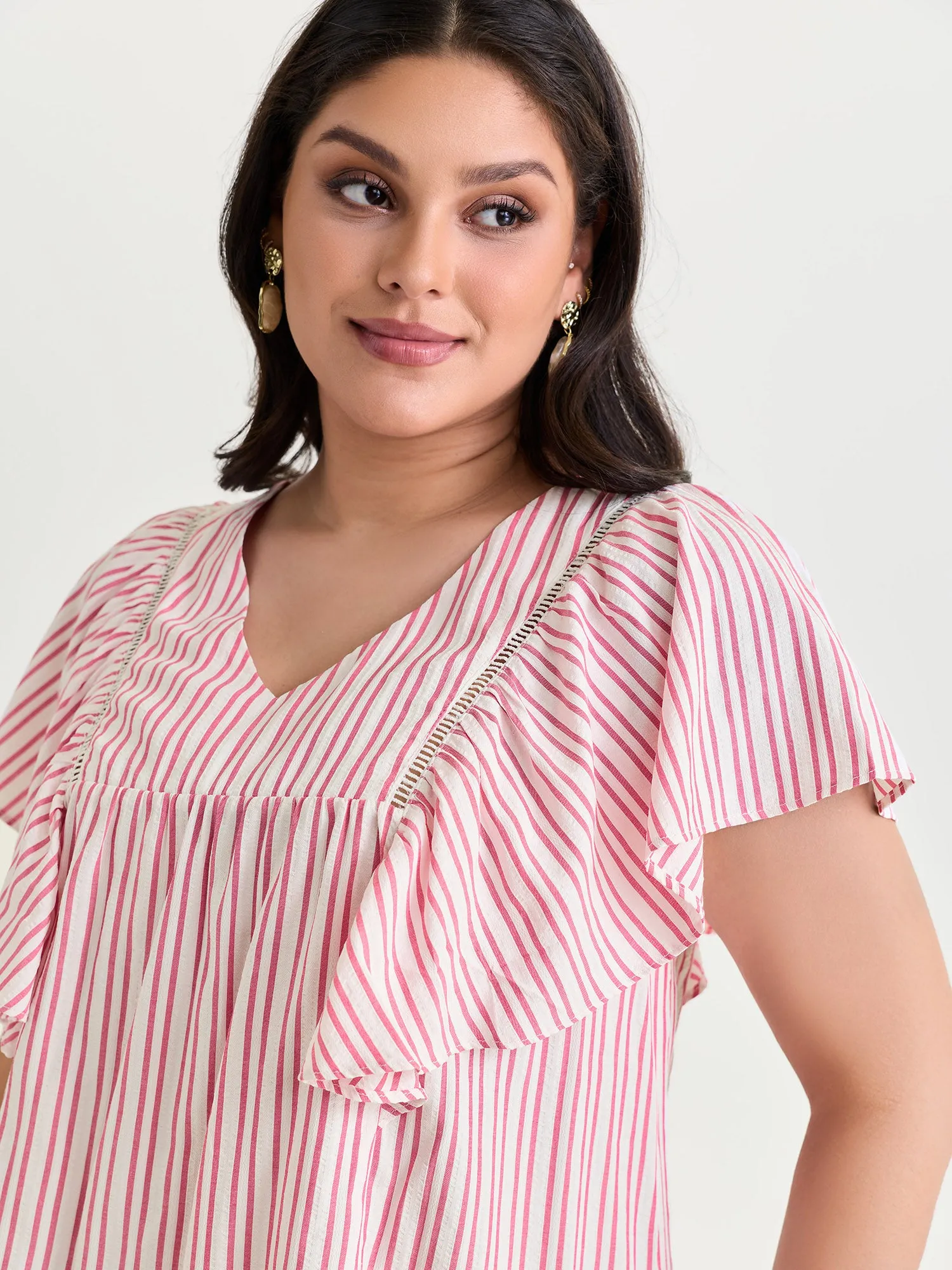 Striped Ribbed Ruffled Edge Blouse sold by Bloomchic product image thumbnail 2