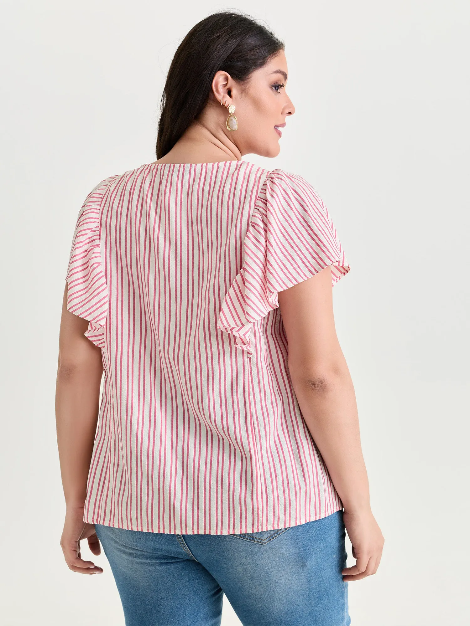 Striped Ribbed Ruffled Edge Blouse sold by Bloomchic product image thumbnail 4