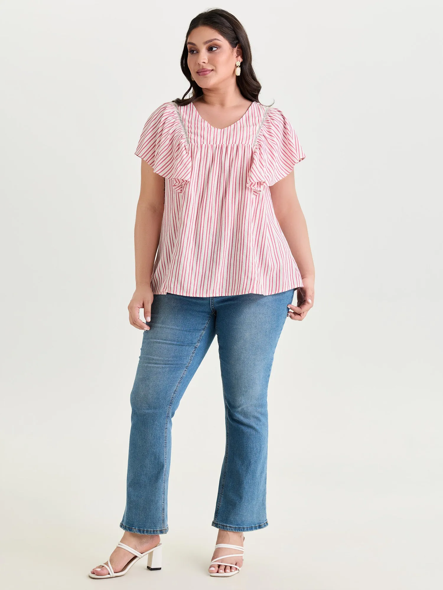 Striped Ribbed Ruffled Edge Blouse sold by Bloomchic product image thumbnail 3