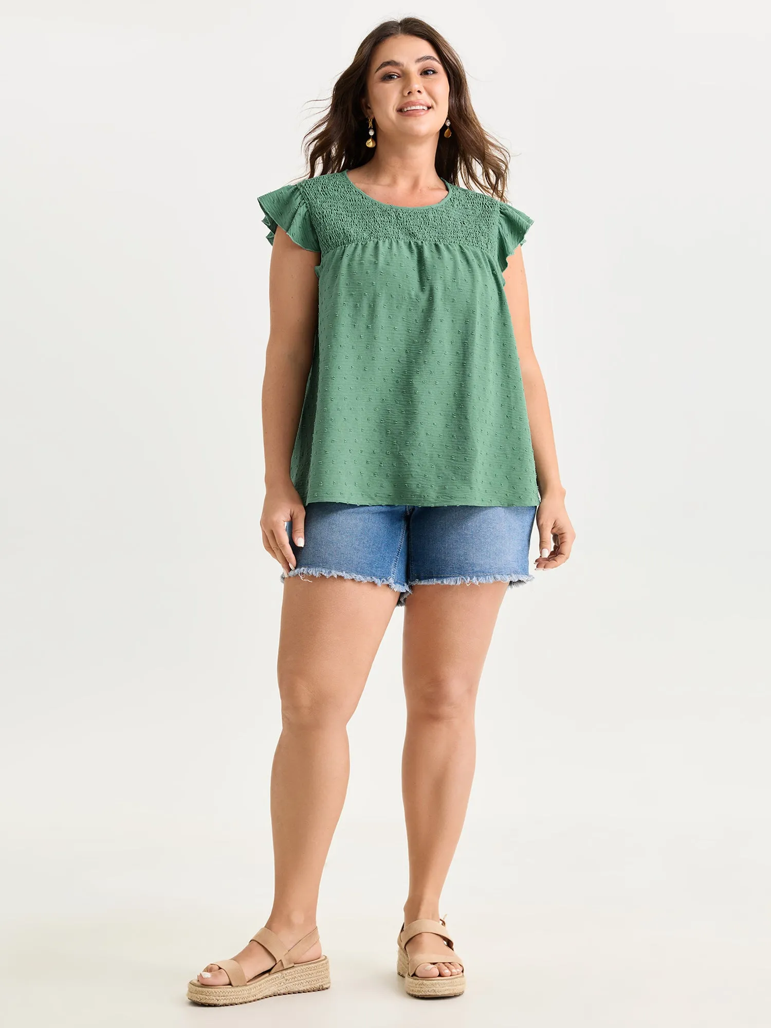 Shirred Round Neckline Flutter Sleeve Blouse sold by Bloomchic product image thumbnail 3