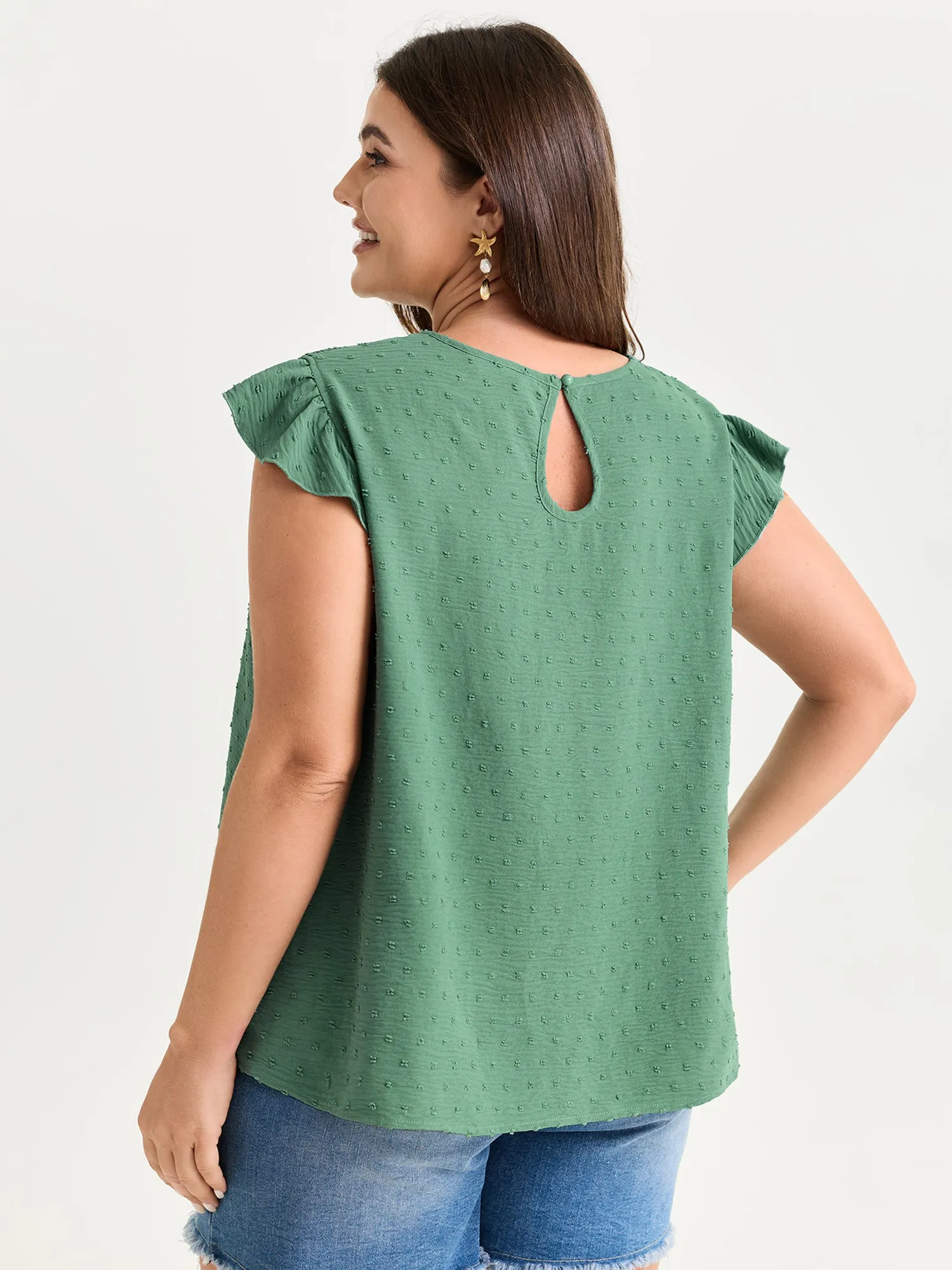 Shirred Round Neckline Flutter Sleeve Blouse sold by Bloomchic product image thumbnail 4