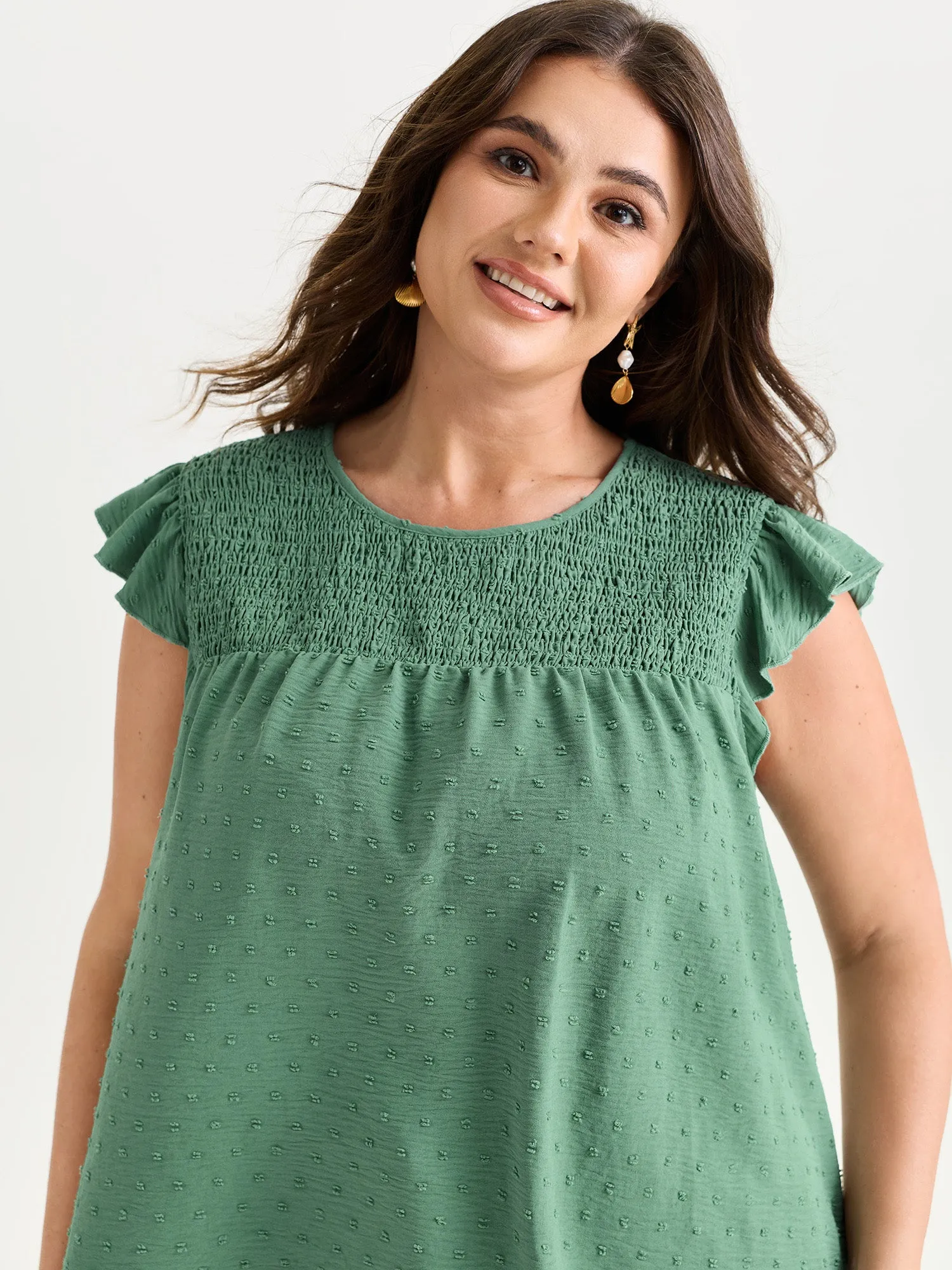 Shirred Round Neckline Flutter Sleeve Blouse sold by Bloomchic product image thumbnail 2