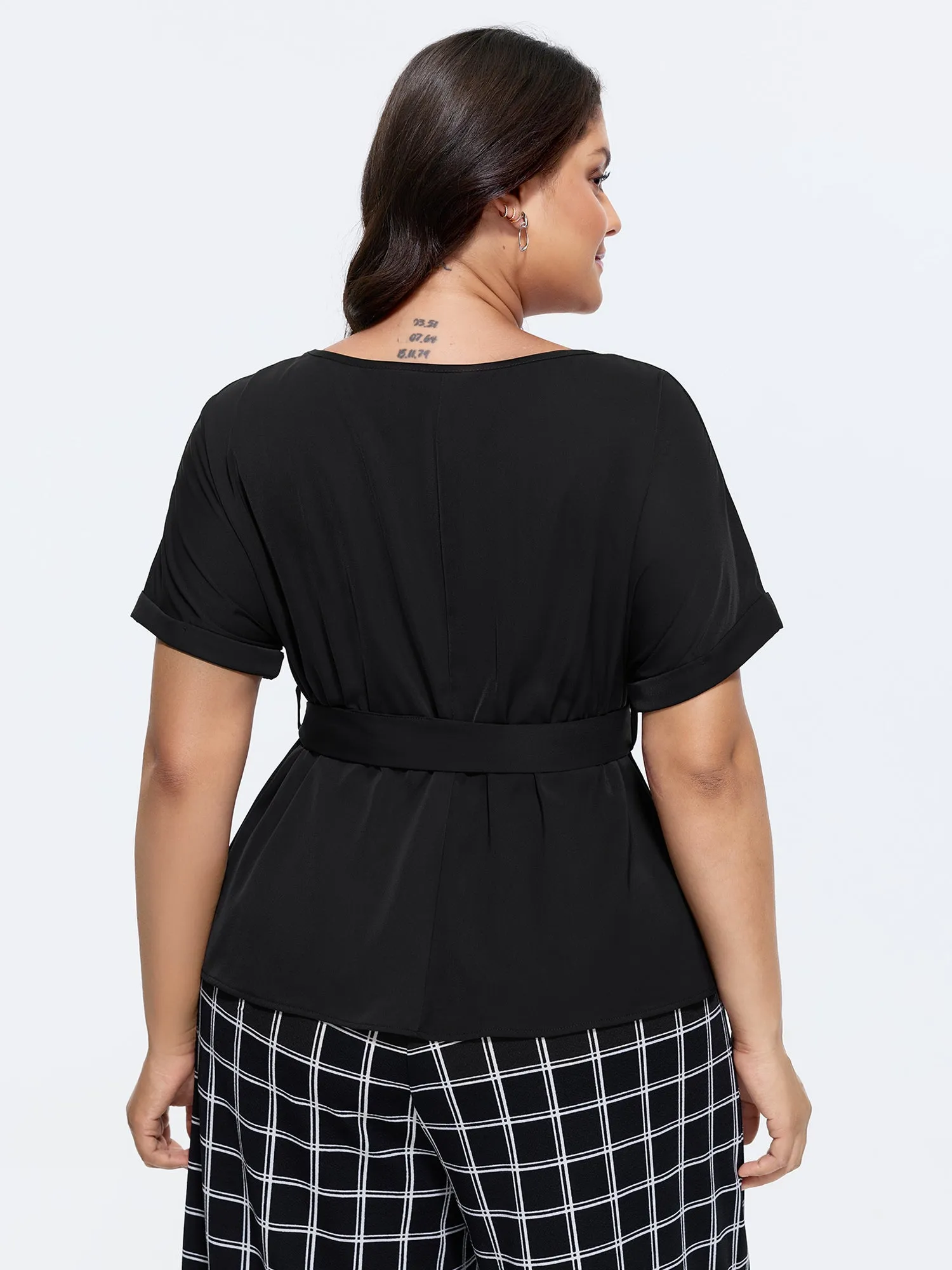 Toothpick Pleated Waist-Tie Plain Blouse sold by Bloomchic product image thumbnail 4