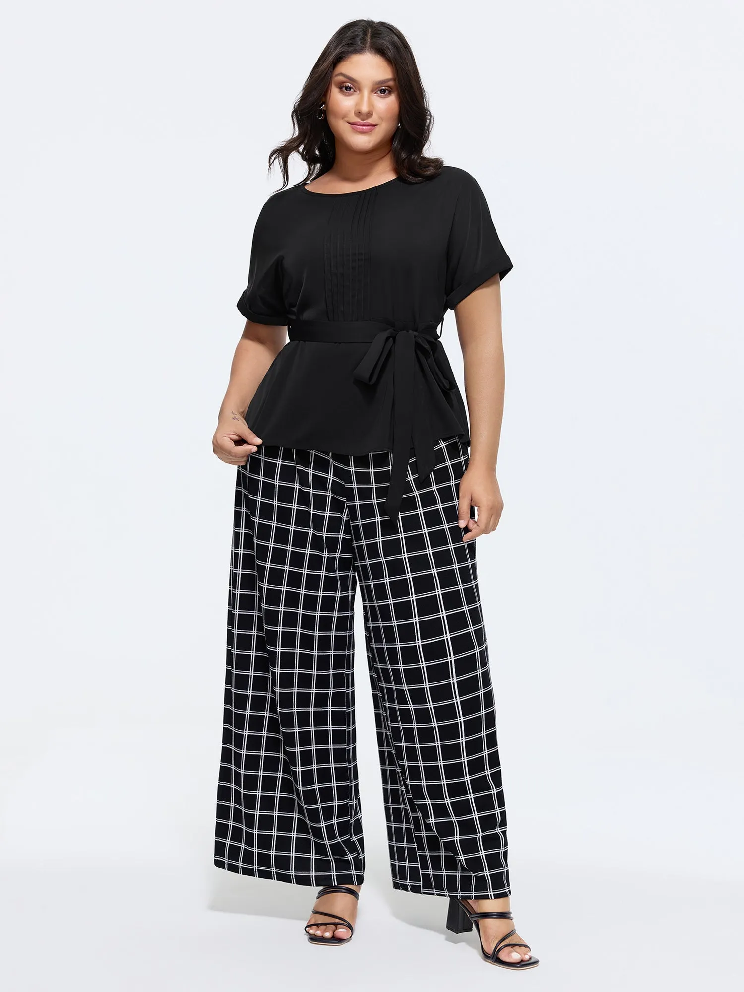 Toothpick Pleated Waist-Tie Plain Blouse sold by Bloomchic product image thumbnail 3