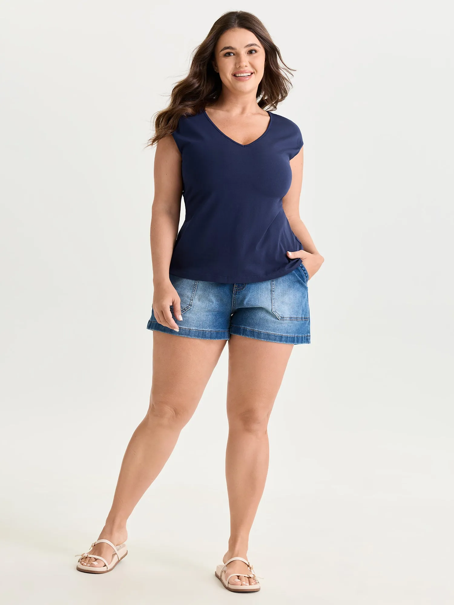 Cotton Stretchy V-Neck T-Shirt sold by Bloomchic product image thumbnail 3