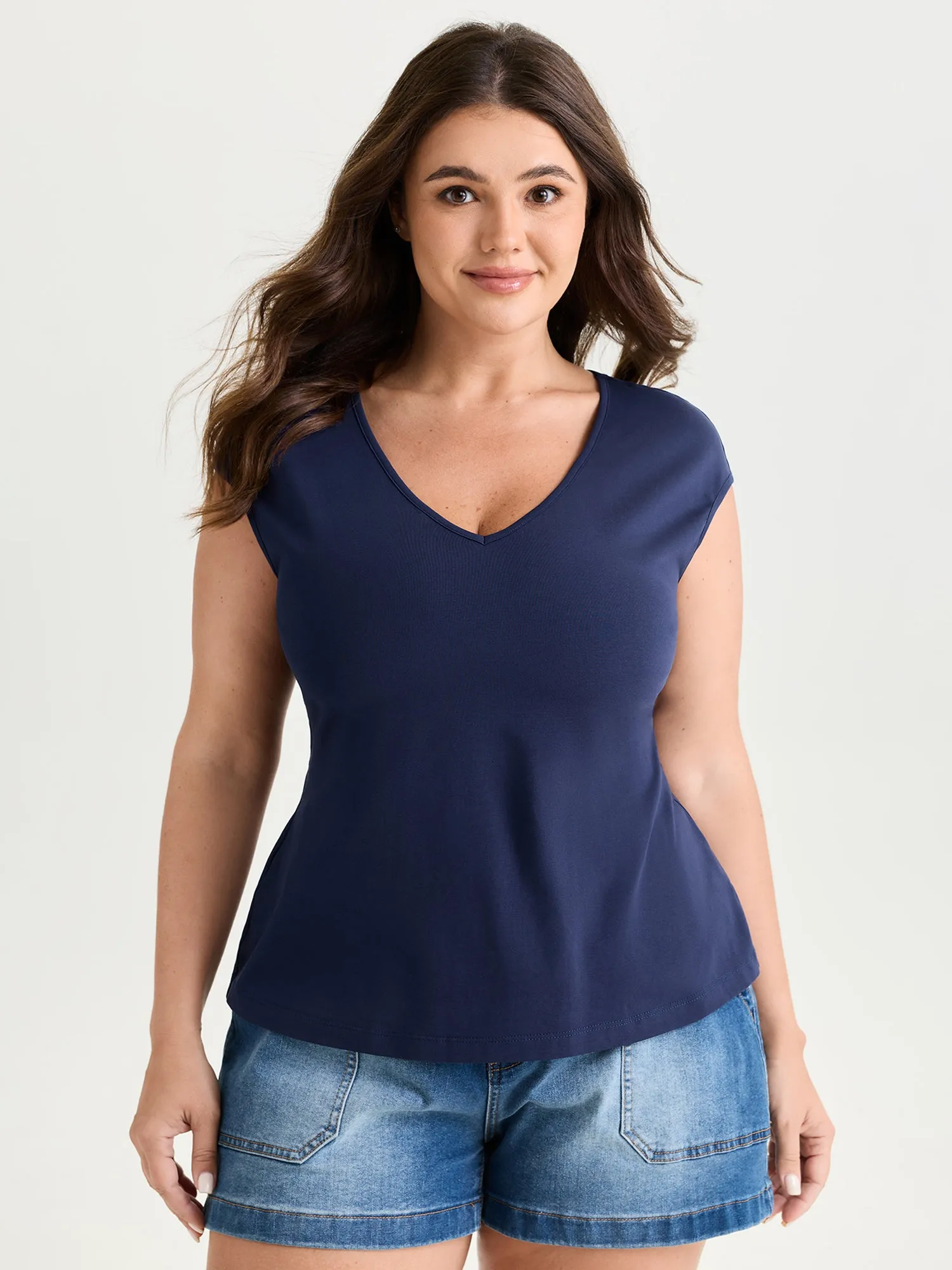 Cotton Stretchy V-Neck T-Shirt sold by Bloomchic