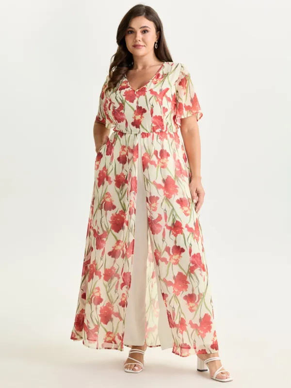 Hidden Zipper Floral Layered Pockets Jumpsuit made by Bloomchic