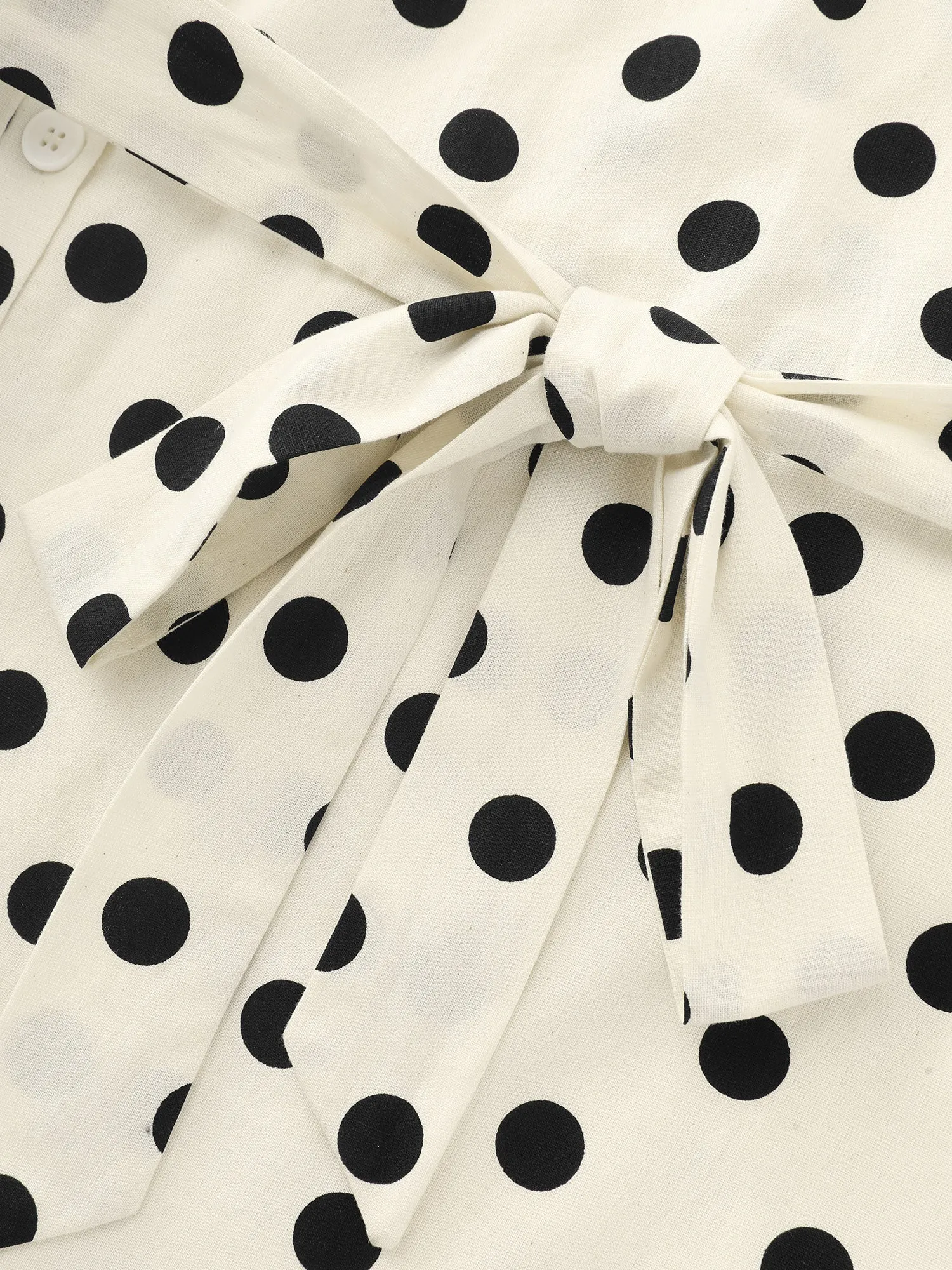 Cotton Linen Polka Dots Side Tie Collared Romper sold by Bloomchic product image thumbnail 5
