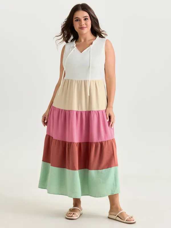 Colorblock Tiered Sleeveless Maxi Dress made by Bloomchic