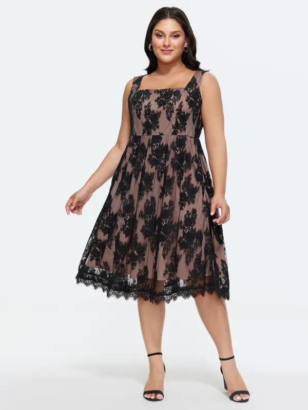 Floral Lace Mesh Fit And Flare Midi Dress made by Bloomchic
