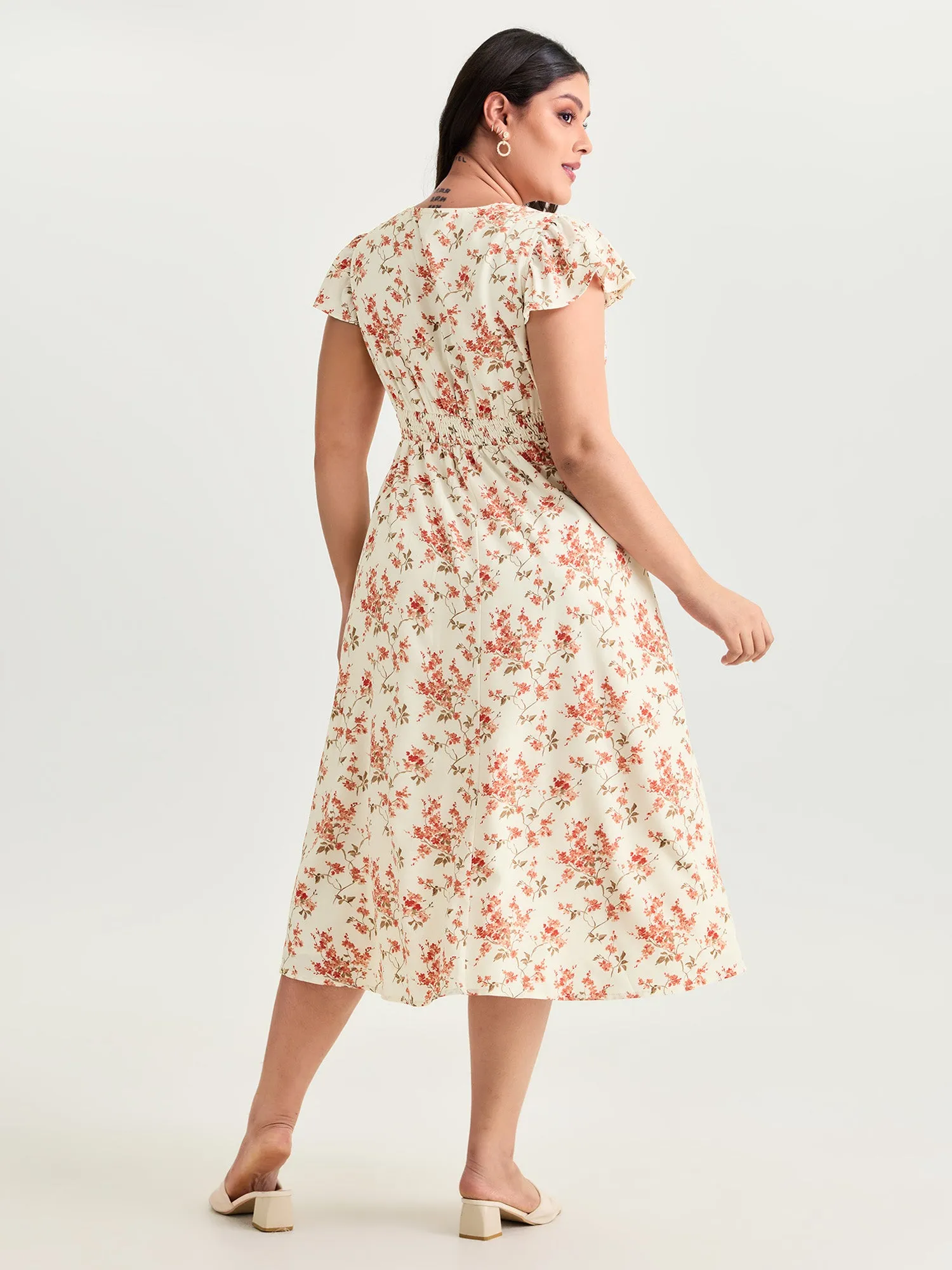 Floral Print Shirred Ruffled Sleeve Midi Dress sold by Bloomchic product image thumbnail 4