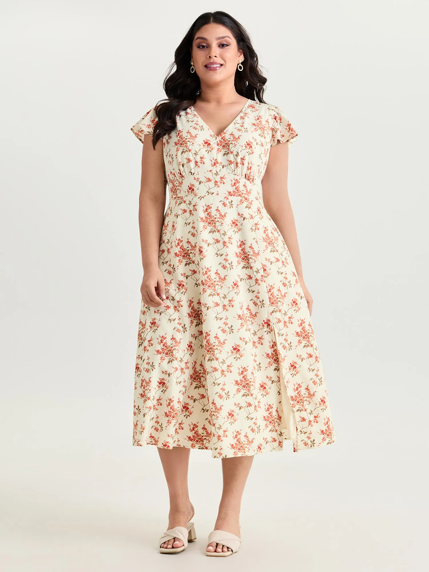 Floral Print Shirred Ruffled Sleeve Midi Dress sold by Bloomchic product image thumbnail 3
