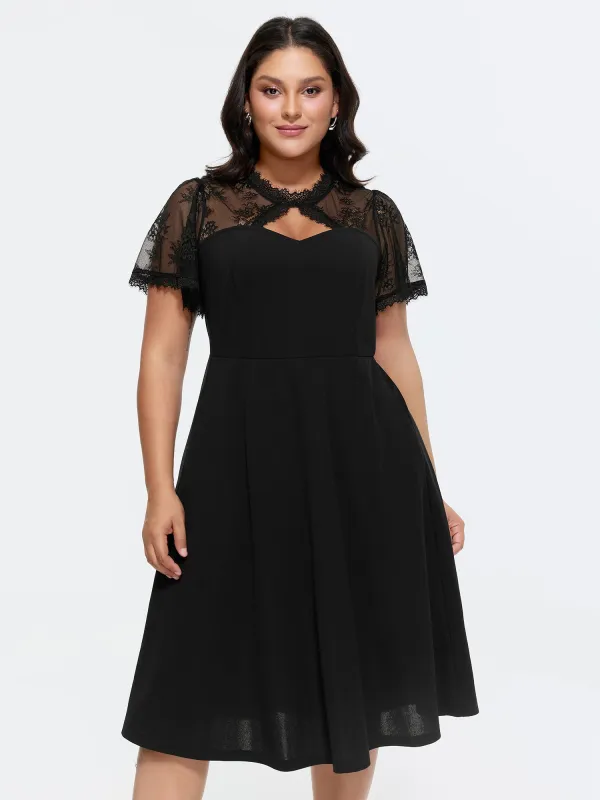 Sheer Lace Neckline Sweetheart Midi Dress made by Bloomchic