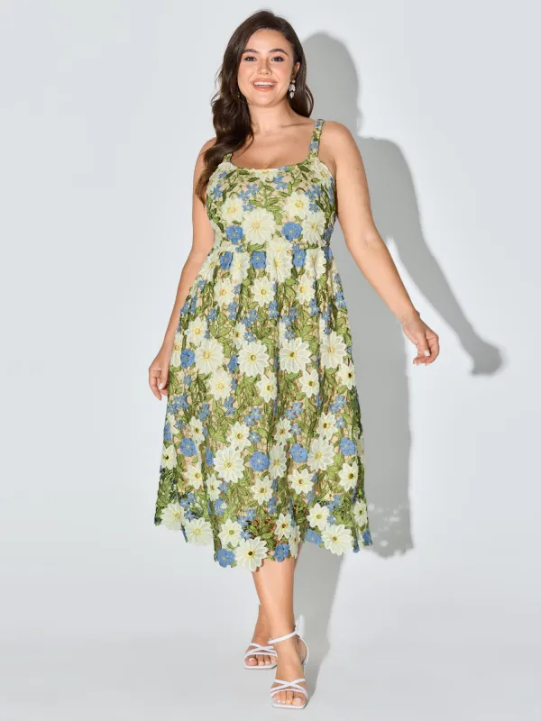 Floral Embroidered Sleeveless Midi Dress made by Bloomchic