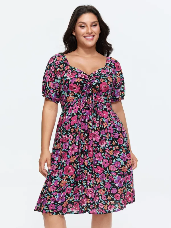 Floral Print Sweetheart Neckline Mini Dress made by Bloomchic