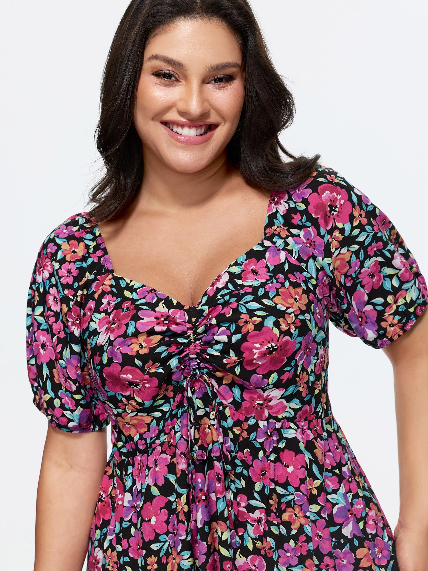 Floral Print Sweetheart Neckline Mini Dress sold by Bloomchic product image thumbnail 2
