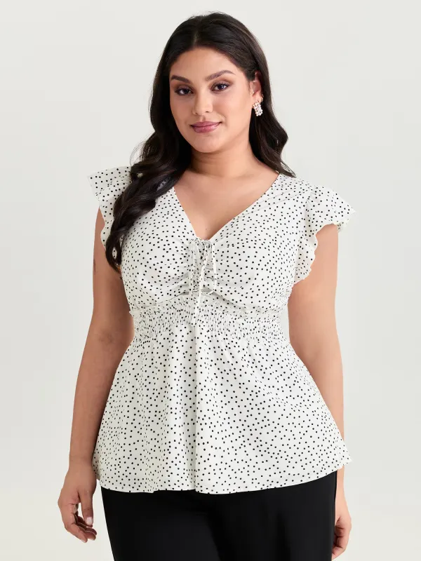 Polka Dots Shirred Ruffled Sleeve Blouse made by Bloomchic