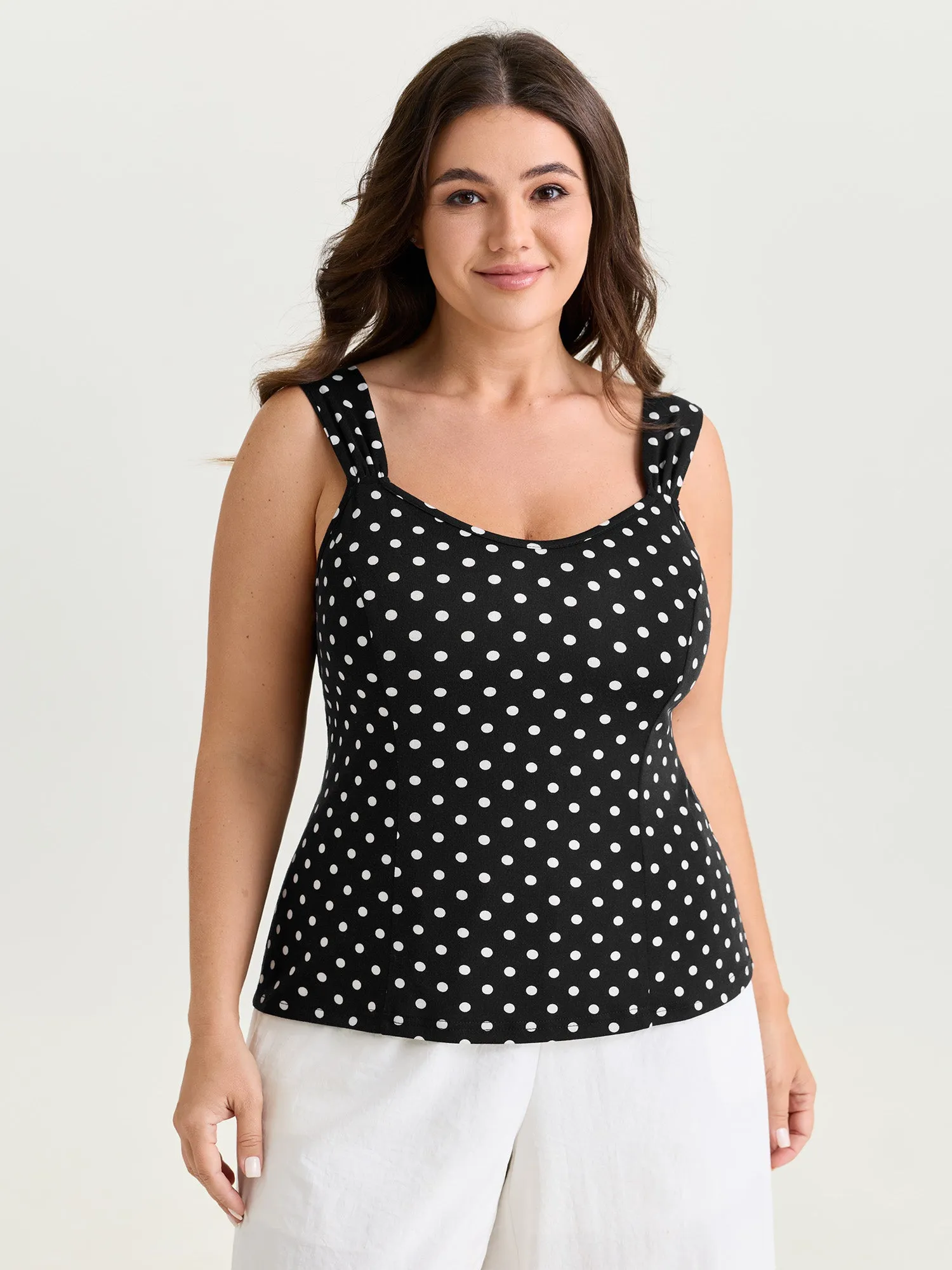 Stretchy Polka Dots Print Fitted Tank Top sold by Bloomchic